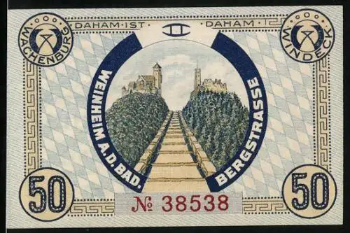 Notgeld Weinheim 1918, 50 Pfennig, Die Bergstrasse