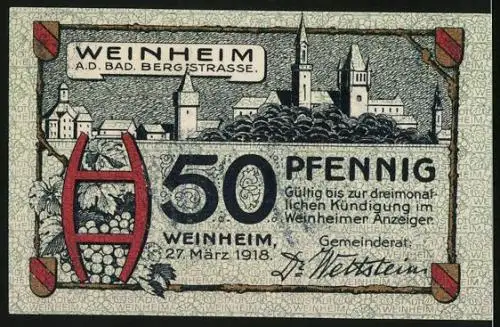 Notgeld Weinheim 1918, 50 Pfennig, Die Bergstrasse