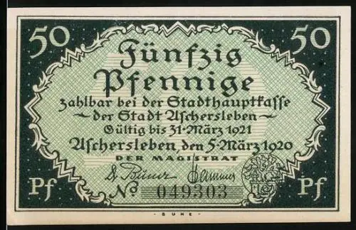 Notgeld Aschersleben 1920, 50 Pfennig, Blick aufs Schloss