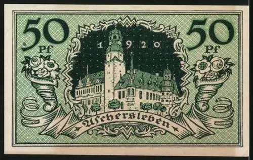 Notgeld Aschersleben 1920, 50 Pfennig, Blick aufs Schloss