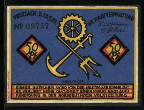 Notgeld Vegesack 1921, 50 Pfennig, Seemann mit Armen in der Hüfte