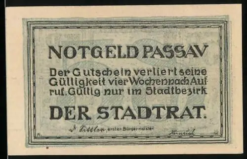 Notgeld Passau, 5 Pfennig, Stadtbild am Fluss