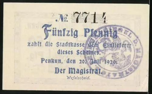 Notgeld Penkun 1920, 50 Pfennig, Blick aufs Schloss