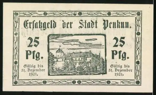 Notgeld Penkun 1920, 25 Pfennig, Blick zum Schloss