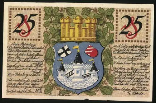 Notgeld Rotenburg i. H. 1920, 25 Pfennig, Uferpartie unter einem Baum