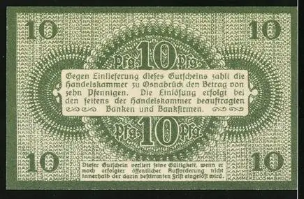 Notgeld Osnabrück 1917, 10 Pfennig, Ausgestellt von der Handelskammer