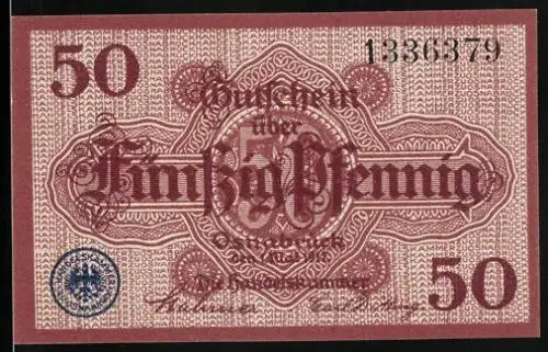 Notgeld Osnabrück 1917, 50 Pfennig, Ausgestellt von der Handelskammer