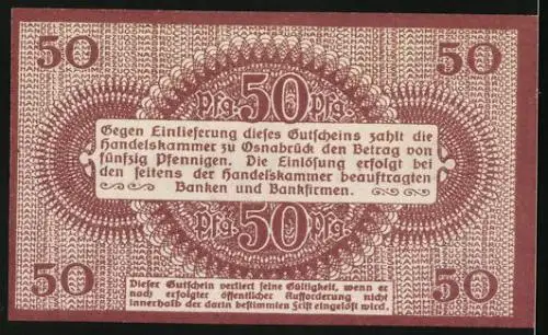 Notgeld Osnabrück 1917, 50 Pfennig, Ausgestellt von der Handelskammer