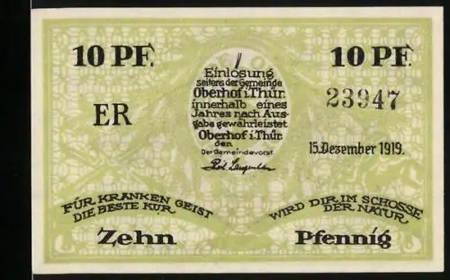 Notgeld Oberhof i. Thür. 1919, 10 Pfennig, Partie am Rannsteig