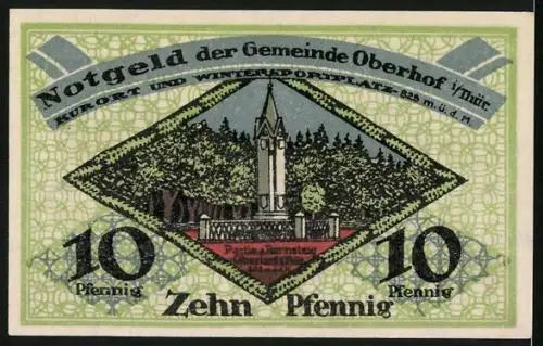 Notgeld Oberhof i. Thür. 1919, 10 Pfennig, Partie am Rannsteig