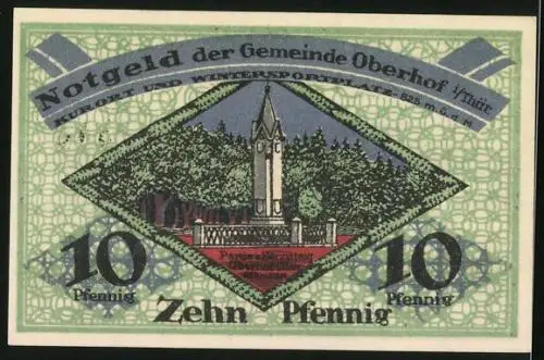 Notgeld Oberhof i. Thür. 1919, 10 Pfennig, Partie am Rannsteig