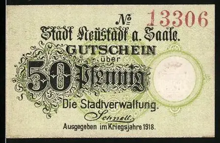 Notgeld Neustadt a. Saale 1918, 50 Pfennig, Blick zur Burganlage