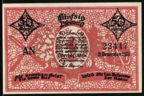 Notgeld Oberhof i. Thür. 1919, 50 Pfennig, Ortsansicht im Grünen