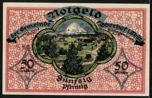 Notgeld Oberhof i. Thür. 1919, 50 Pfennig, Ortsansicht im Grünen