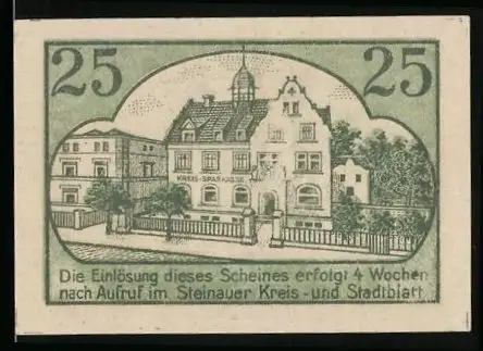 Notgeld Steinau, 25 Pfennig, Kreis-Sparkasse