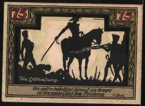 Notgeld Wesel 1921, 75 Pfennig, Die Erschiessung