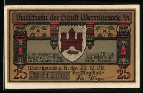Notgeld Wernigerode 1920, 25 Pfennig, Hexen reiten auf ihren Besen