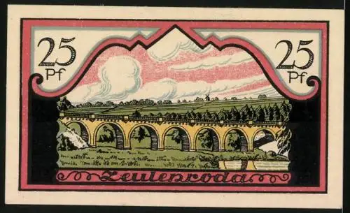 Notgeld Zeulenroda 1921, 25 Pfennig, Viadukt in der Landschaft