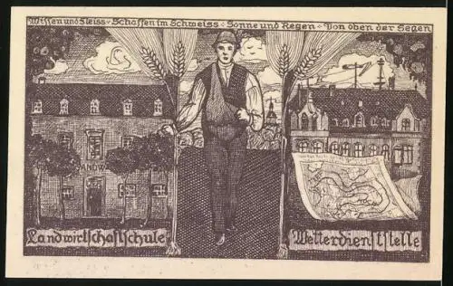 Notgeld Weilburg a. d. Lahn 1920, 10 Pfennig, Die Landwirtschaftsschule und die Wetterdienststelle