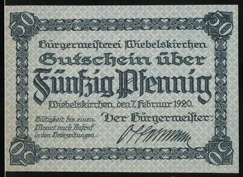 Notgeld Wiebelskirchen 1920, 50 Pfennig, Blick auf ein Bergbauindustrie-Komplex