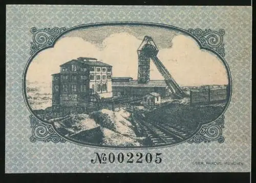 Notgeld Wiebelskirchen 1920, 50 Pfennig, Blick auf ein Bergbauindustrie-Komplex