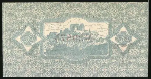 Notgeld Westerburg 1918, 50 Pfennig, Ortsansicht mit Kirche