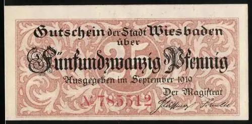 Notgeld Wiesbaden 1919, 25 Pfennig, Wappen mit heraldischen Lilien