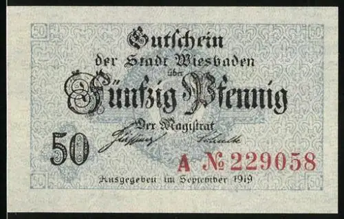 Notgeld Wiesbaden 1919, 50 Pfennig, Monogramm-Muster aus heraldischen Lilien