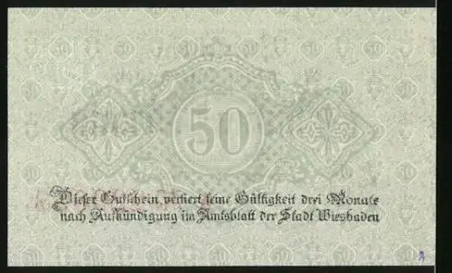 Notgeld Wiesbaden 1919, 50 Pfennig, Monogramm-Muster aus heraldischen Lilien