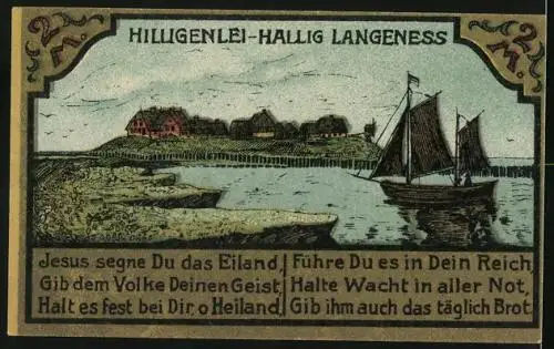 Notgeld Langeness-Nordmarsch 1921, 2 Mark, Karte der Insel