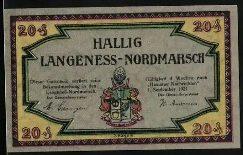 Notgeld Langeness-Nordmarsch 1921, 20 Pfennig, Zerstörende Wirkung einer Mine