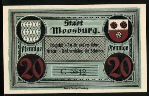 Notgeld Moosburg, 20 Pfennig, Steinerner Turm