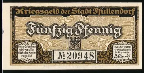 Notgeld Pfullendorf 1917, 50 Pfennig, Blick aufs Obertor