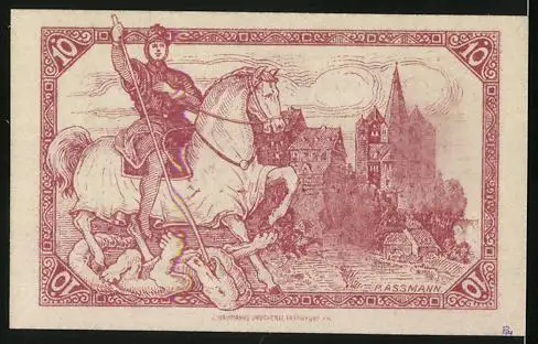 Notgeld Limburg a. d. Lahn 1918, 10 Pfennig, Berittener besiegt Drachen