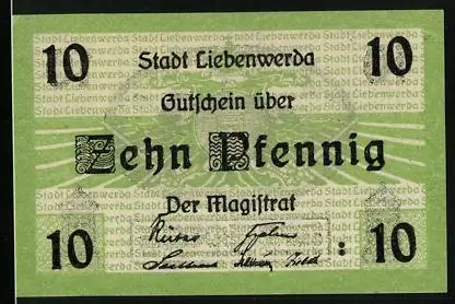 Notgeld Liebenwerda, 10 Pfennig, Blick aufs Rathaus