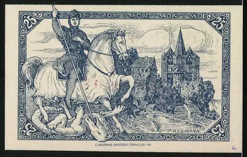 Notgeld Limburg a. d. Lahn 1918, 25 Pfennig, Berittener Soldat besiegt Drachen