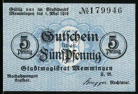 Notgeld Memmingen 1918, 5 Pfennig, Wappen