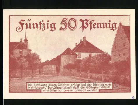 Notgeld Mellrichstadt 1918, 50 Pfennig, Strassenpartie