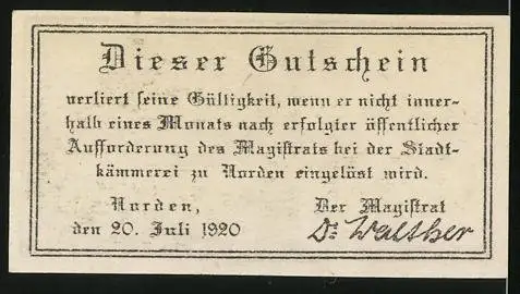 Notgeld Norden 1920, 25 Pfennig, Blick auf die Kirche