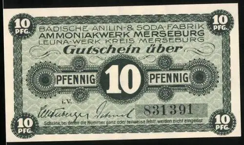 Notgeld Merseburg, 10 Pfennig, Einlösbar im Ammoniakwerk der BASF