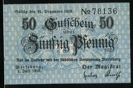 Notgeld Merseburg 1918, 50 Pfennig, Stadtwappen