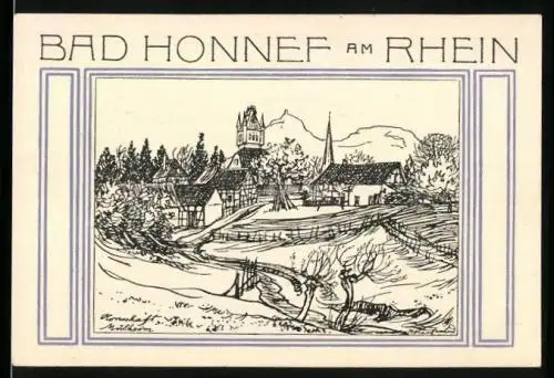Notgeld Bad Honnef 1921, 50 Pfennig, Wegpartie mit Blick auf die Kirche
