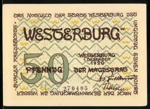 Notgeld Westerburg 1920, 50 Pfennig, Blick auf das Schloss