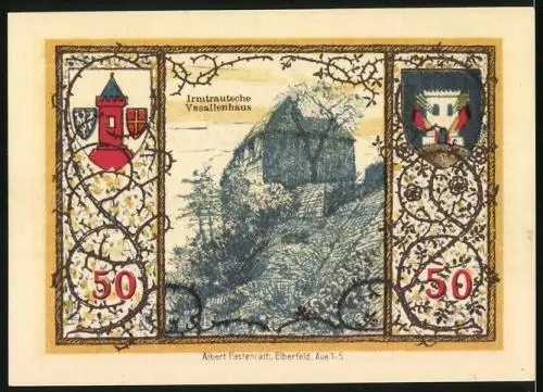 Notgeld Westerburg 1920, 50 Pfennig, Das Irmtrautsche Vasallenhaus