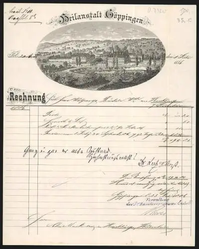 Rechnung Göppingen 1886, Heilanstalt Göppingen, Das Gelände der Anstalt an einem Fluss