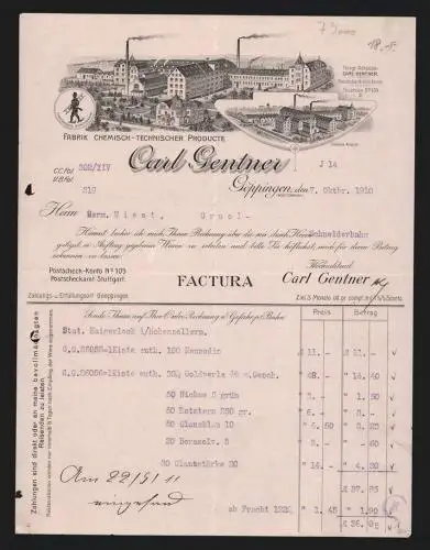 Rechnung Göppingen 1910, Carl Gentner, Fabrik chemisch-technischer Producte, Frontal- & Südansicht der Fabrikanlage