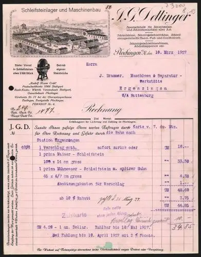 Rechnung Plochingen a. N. 1927, J. G. Dettinger, Schleifsteinlager und Maschinenbau, Die Fabrikanlage, ein Schleifstein