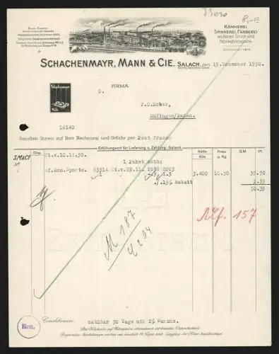 Rechnung Salach 1930, Schachenmayr, Mann & Cie., Strick- und Webgarn-Fabrikation, Werkgelände und weidende Schafe