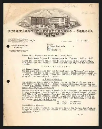 Rechnung Zeitz 1934, Max Dametz, Pyramiden-Fliegenfänger-Fabrik, Das Betriebsgelände und die Einfahrt