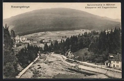 AK Spindelmühle in Böhmen, Elbepartie mit Ziegenrücken, Riesengebirge